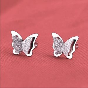 New Sterling Silver Double Butterfly Studs